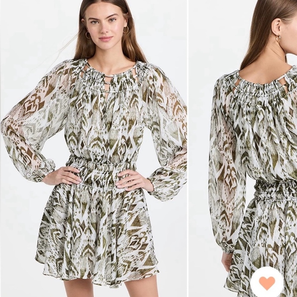 Misa Los Angeles Olive Patterned Long Sleeve Dress